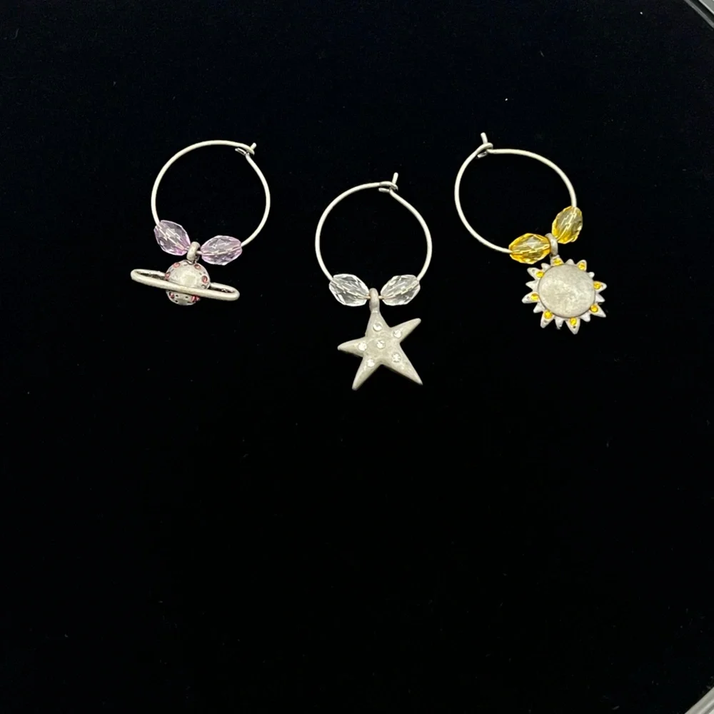 Space Wineglass Charms Star Sun and Saturn Space
